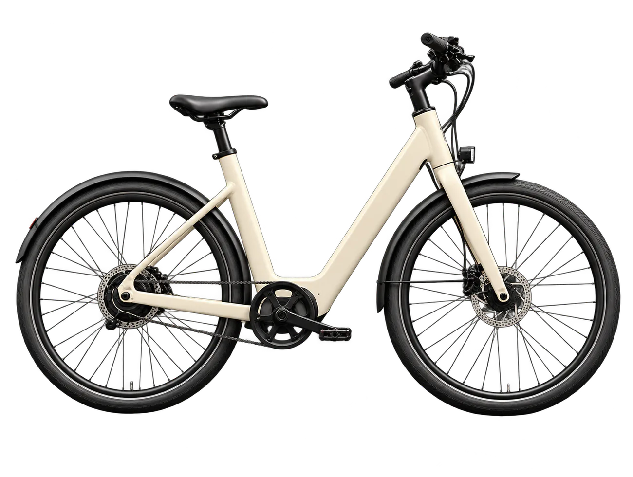 Cream electric commuter bicycle